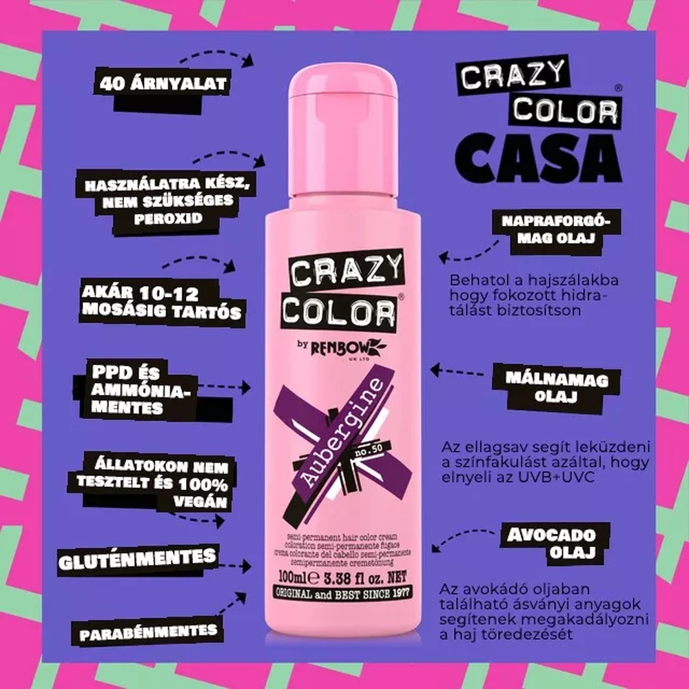 Crazy Color hajszínező 100ml No.50 - Aubergine
