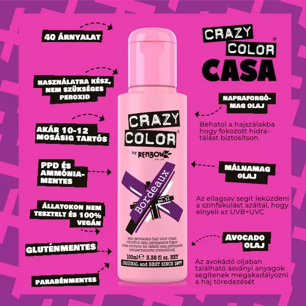 Crazy Color hajszínező 100ml No.51 - Bordeaux