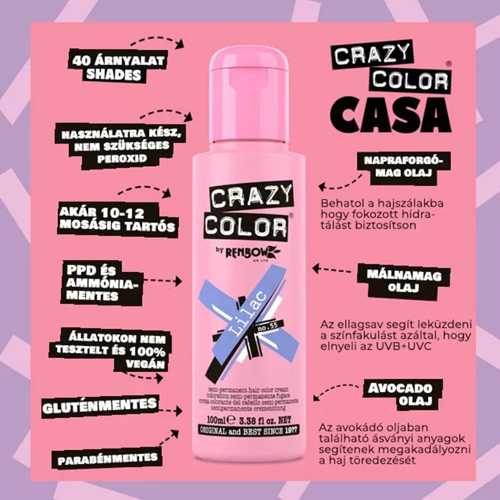 Crazy Color hajszínező 100ml No.55 - Lilac