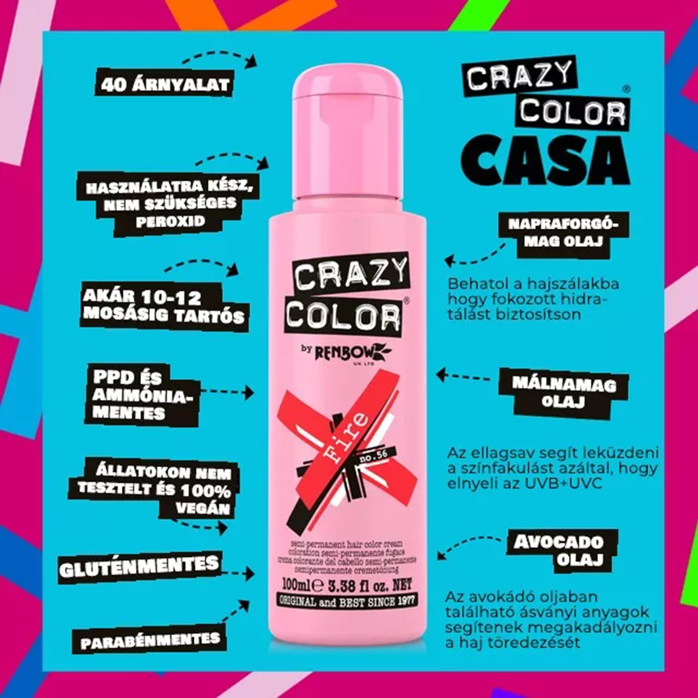 Crazy Color hajszínező 100ml No.56 - Fire
