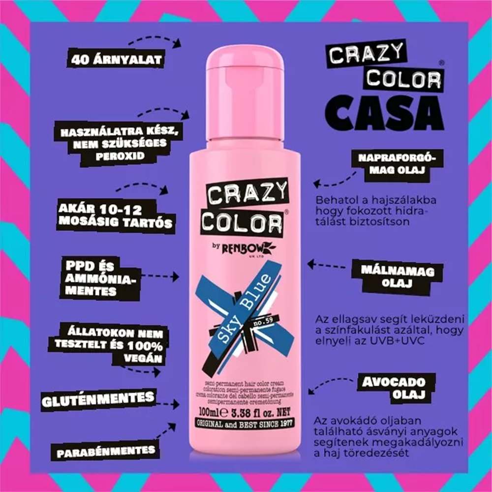 Crazy Color hajszínező 100ml No.59 - Sky Blue