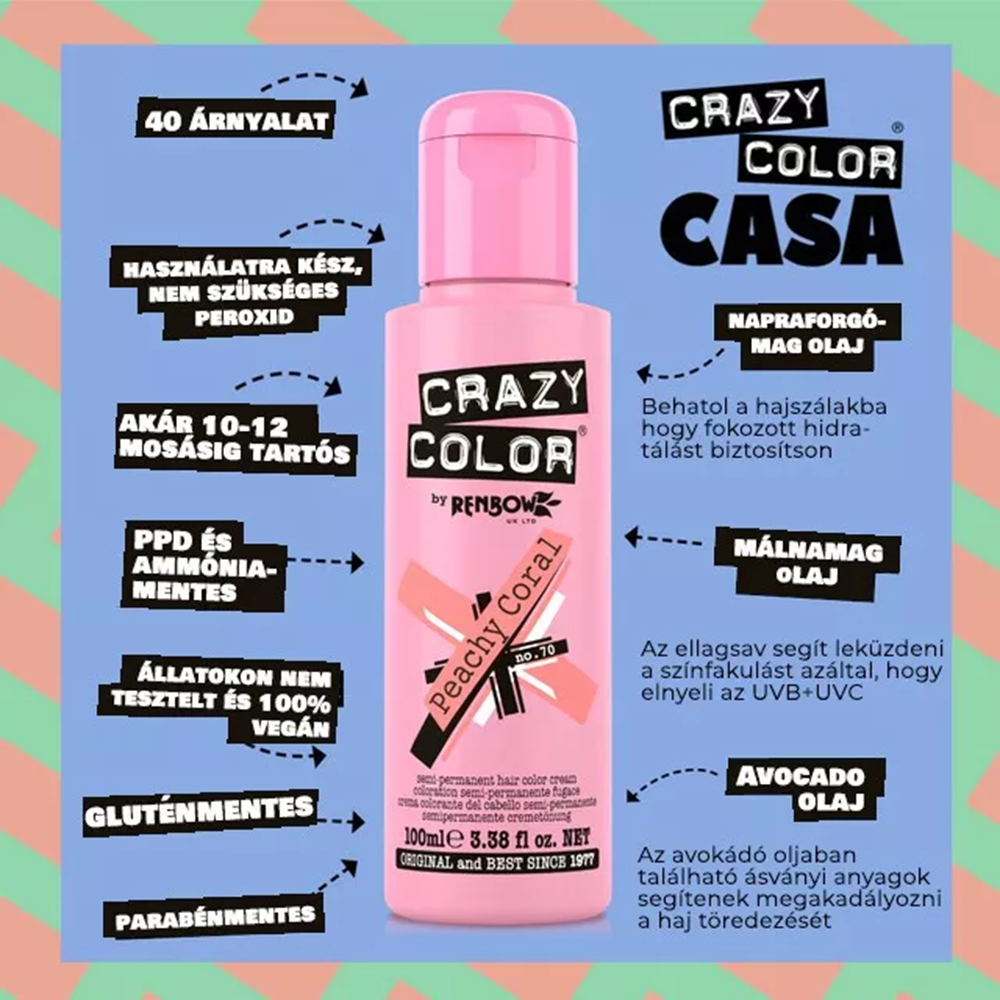 Crazy Color hajszínező 100ml No.70 - Peachy Coral