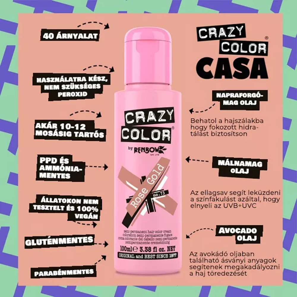 Crazy Color hajszínező 100ml No.73 - Rose Gold