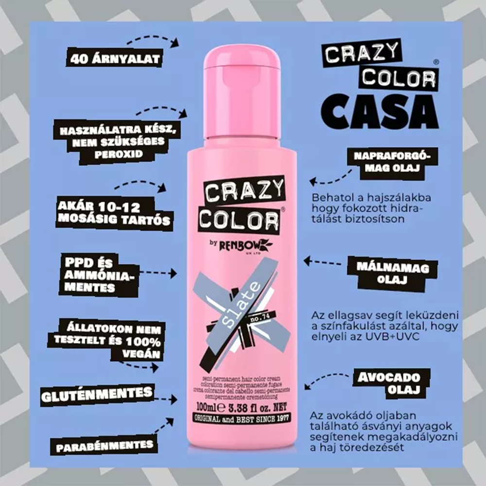 Crazy Color hajszínező 100ml No.74 - Slate
