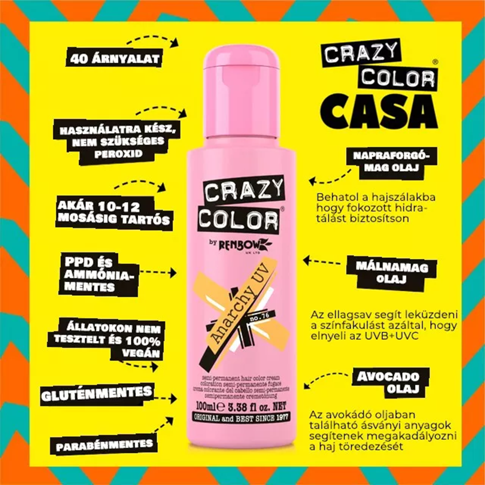 Crazy Color hajszínező 100ml No.76 - Anarchy Neon Orange