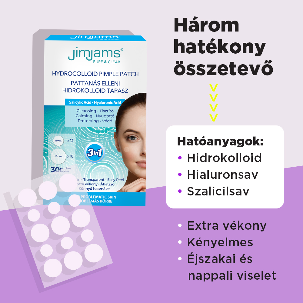 JimJams Pure & Clear Hidrokolloid pattanástapasz BHA + HA 30db