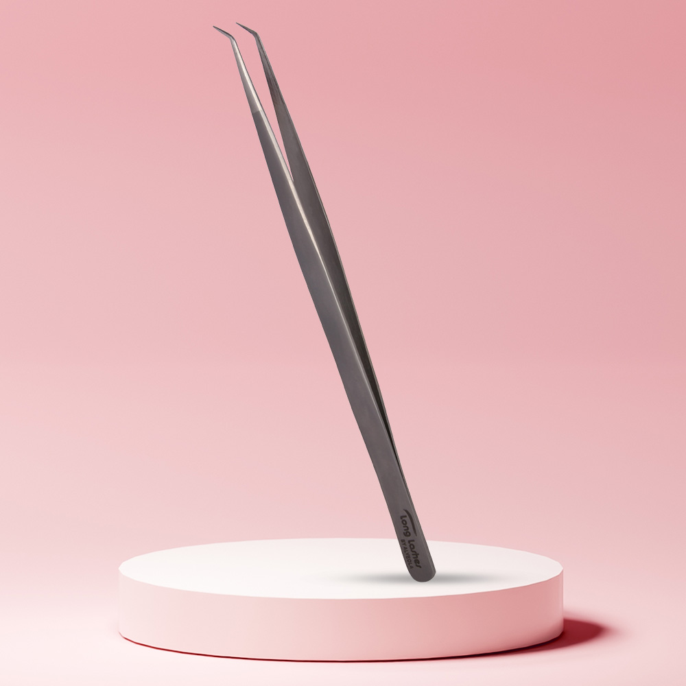 Long Lashes szempilla csipesz, keskeny hajlított - ezüst, 14cm