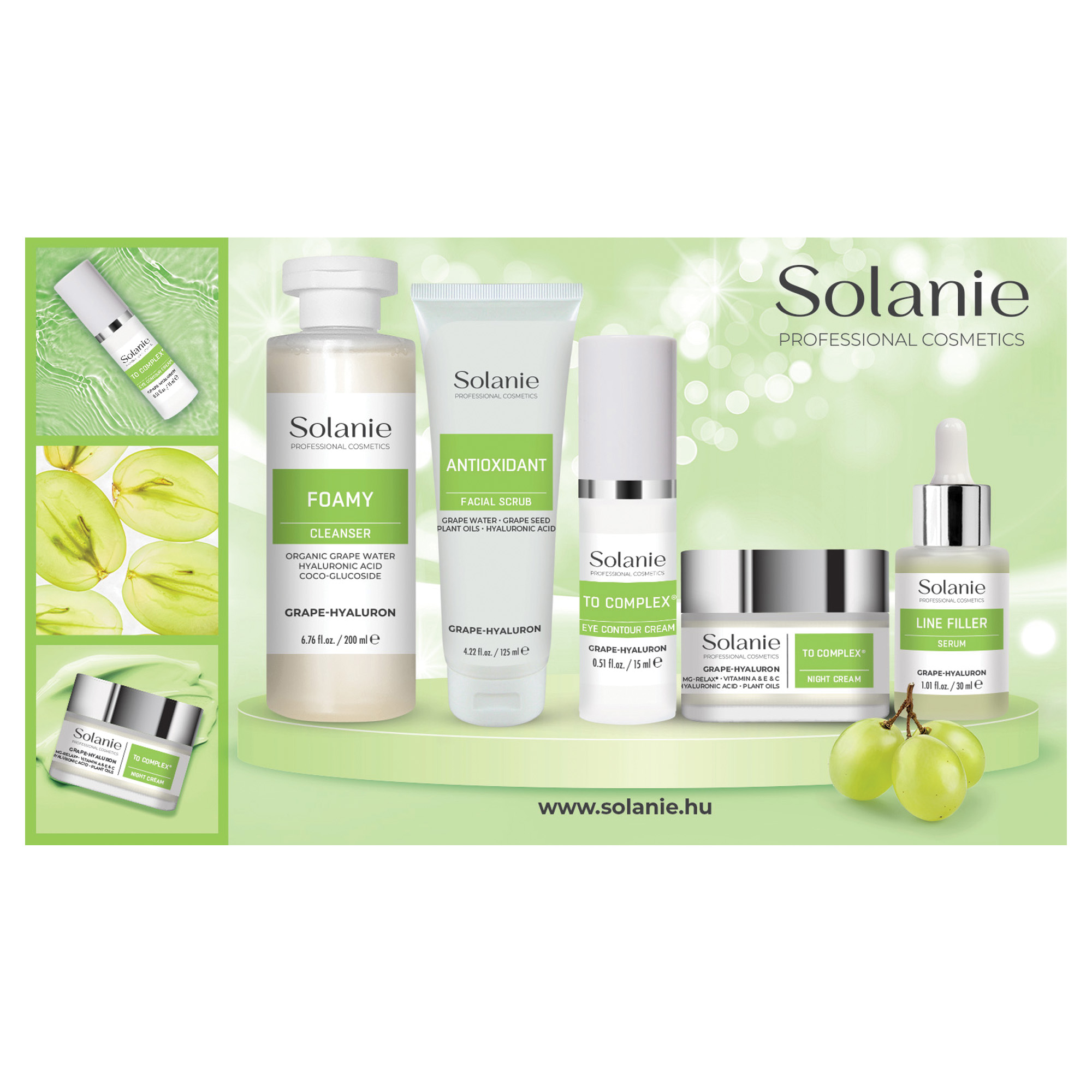 Solanie álló displayhez Szőlő-hialuron grafika