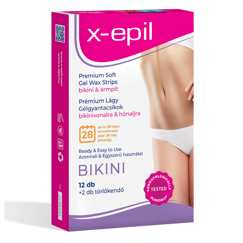 X-Epil Prémium lágy gélgyantacsíkok érzékeny bőrre bikini-hónalj 12db