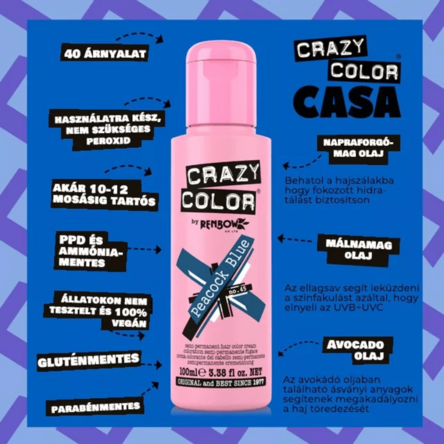 Crazy Color hajszínező 100ml No.45 - Peacock Blue