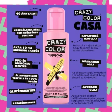 Crazy Color hajszínező 100ml No.49 - Canary Yellow