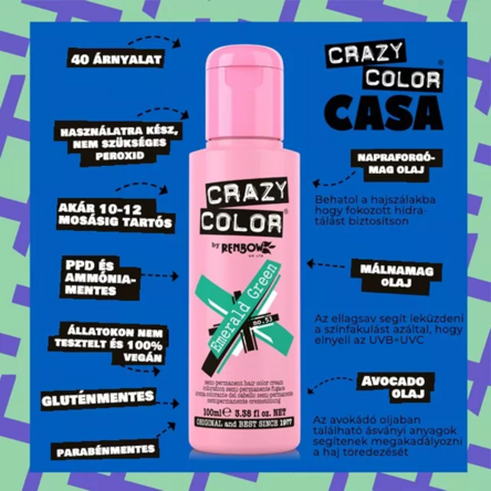 Crazy Color hajszínező 100ml No.53 - Emerald Green