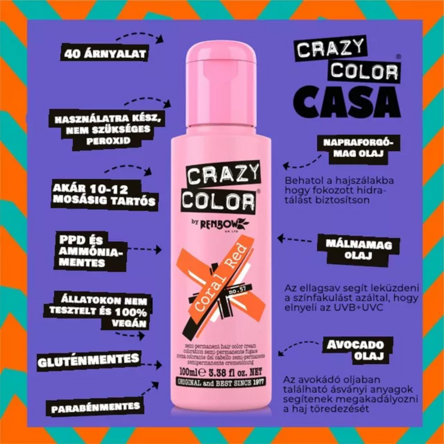 Crazy Color hajszínező 100ml No.57 - Coral Red