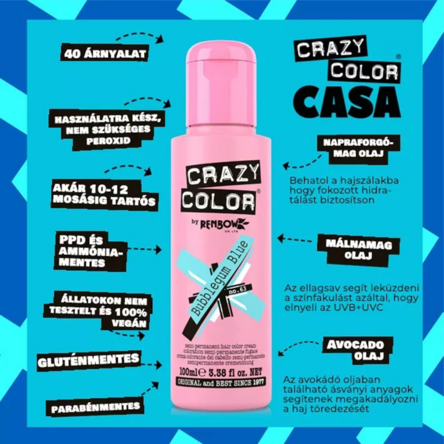 Crazy Color hajszínező 100ml No.63 - Bubblegum Blue