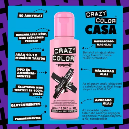 Crazy Color hajszínező 100ml No.032 - Natural Black
