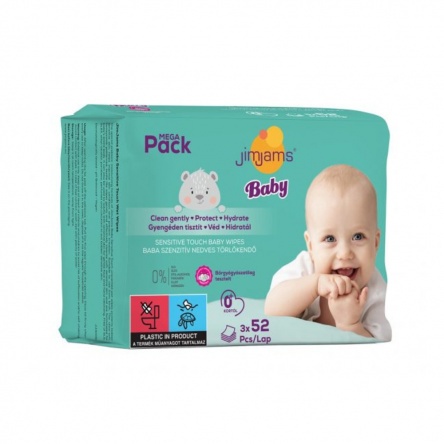 JimJams Baby nedves popsitörlőkendő multipack - illatmentes 3x52db